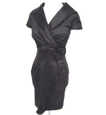 Vintage 50's style Sexy Black cocktail dress Shawl collar Rose detail Size 10