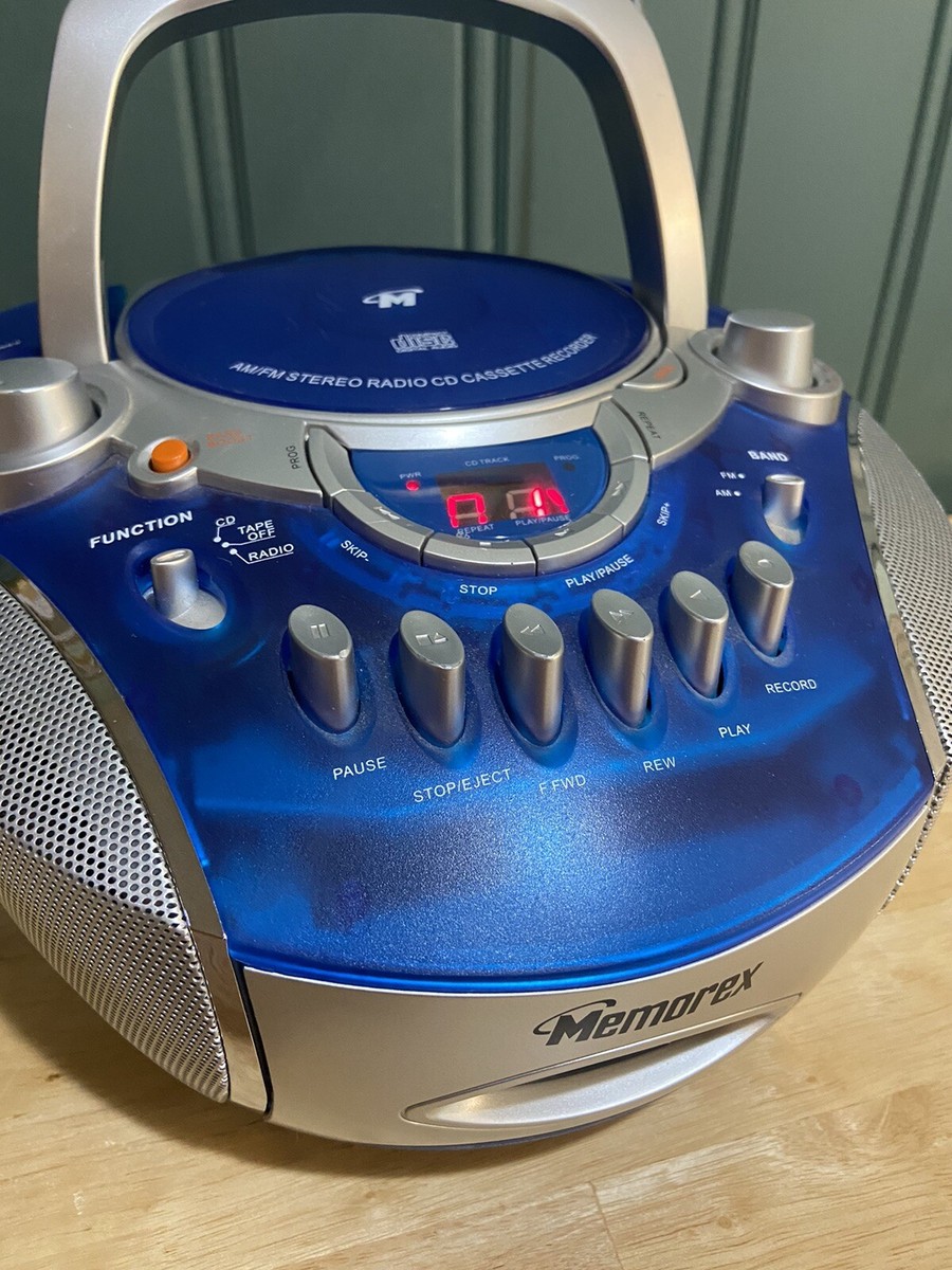 MEMOREX Clear BLUE Portable CD/RADIO/ CASSETTE Stereo MP3134BLU