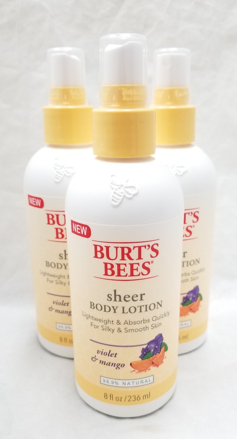 3 burts bees body lotion violet and mango 8oz ea