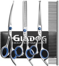 GLADOG Professional 5 in 1 Dog Grooming Scissors Set with Safety Round Tips, ...