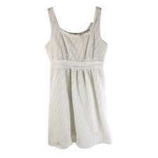 T Tahari Dress A Line Eyelet Embroidered Sleeveless Scoop Neck White 10