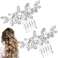 2 PCS Rhinestone Hair Comb, Silver Wedding Hair Combs, Sparkly Crystal Bridal...