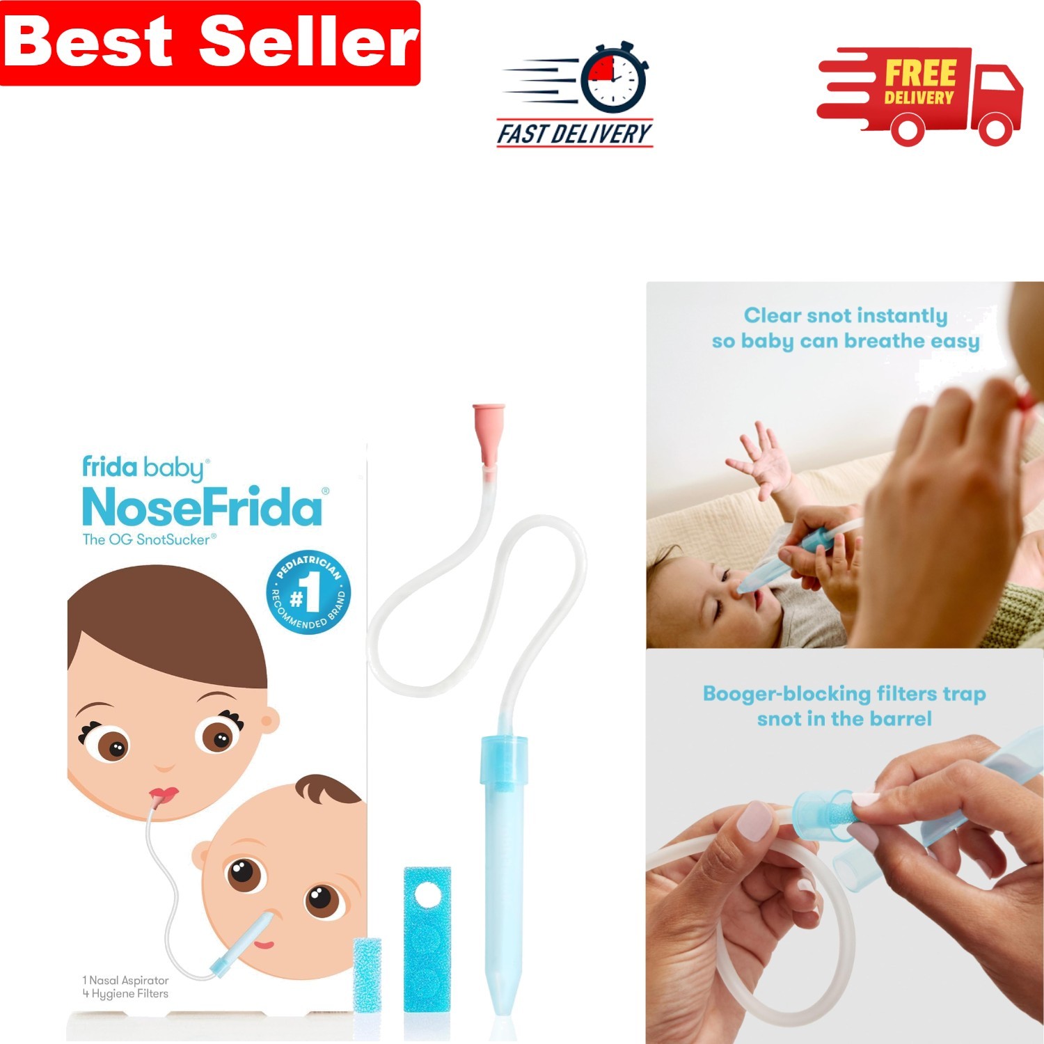 Doctor-Invented SnotSucker Nasal Aspirator - Safe for Babies 0+ with Filters