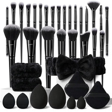 36-Piece Professional Black Makeup Brush Set with Essential Tools and Accessorie
