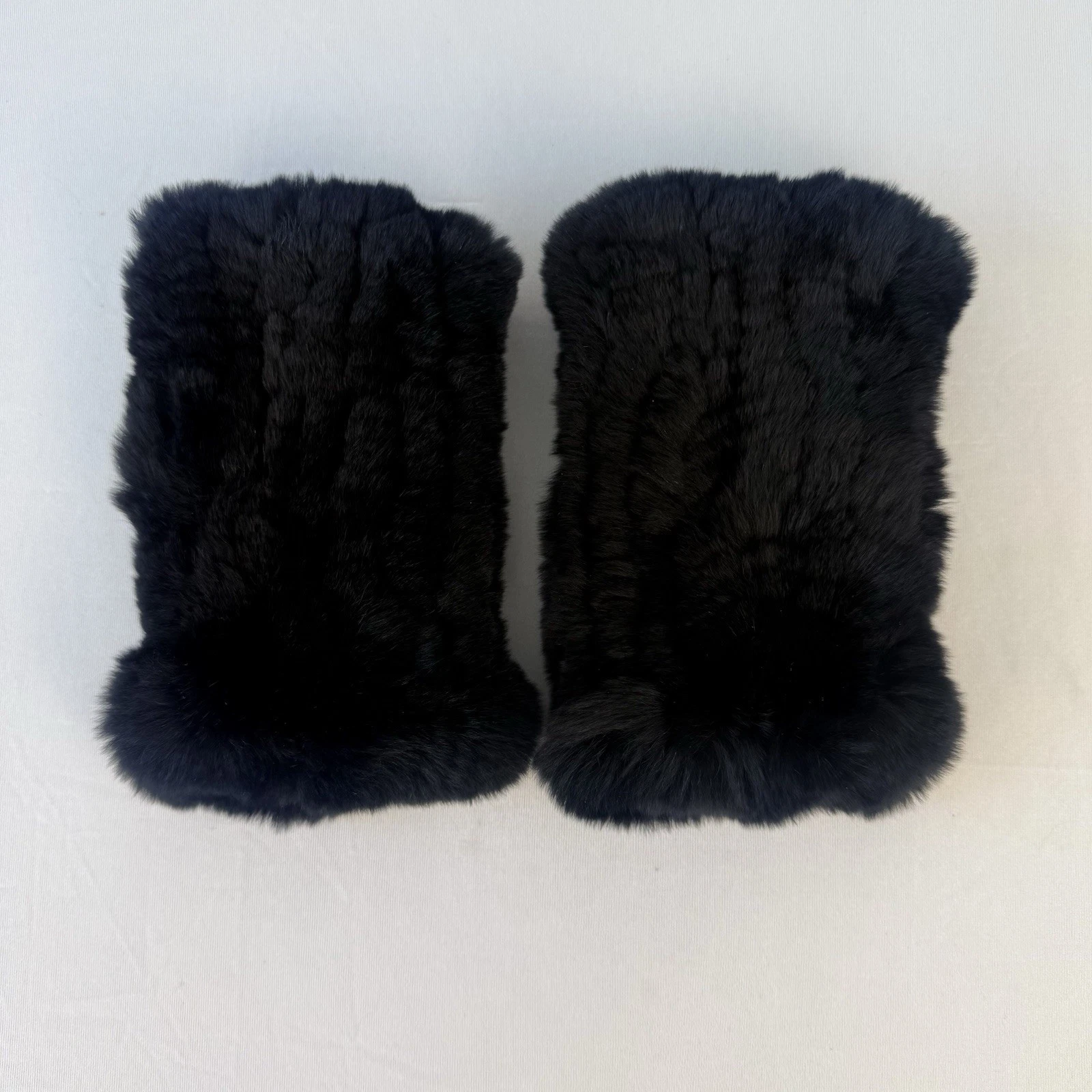 Linda Richards New York Rex Rabbit Fur Hand Warmer Fingerless Gloves Black