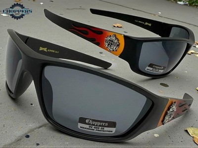 Classic Hardcore Gangster Biker Motorcycle Riding Wrap SUN GLASSES Orange Flames