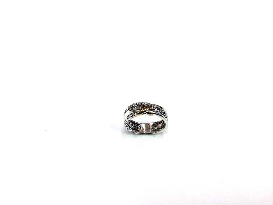 Anillo David Yurman X Banda Cruzada - Plata de Ley con 18K YG, Talla 6.5 Foto 3 de 4