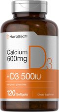 Calcium Supplement with D3 600Mg  120 Softgels, Gluten-Free, Non-GMO for Adults