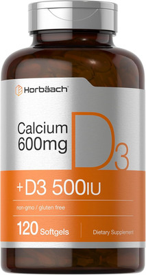 Calcium Supplement with D3 600Mg | 120 Softgels, Gluten-Free, Non-GMO for Adults