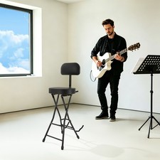 Guitar Stool with Thick Padded Cushion, Folding Guitar Stool with Guitar Stand