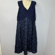 Alex Evenings Women's Plus Size Tea Length Dress with Rosette Detail Blue 16W 