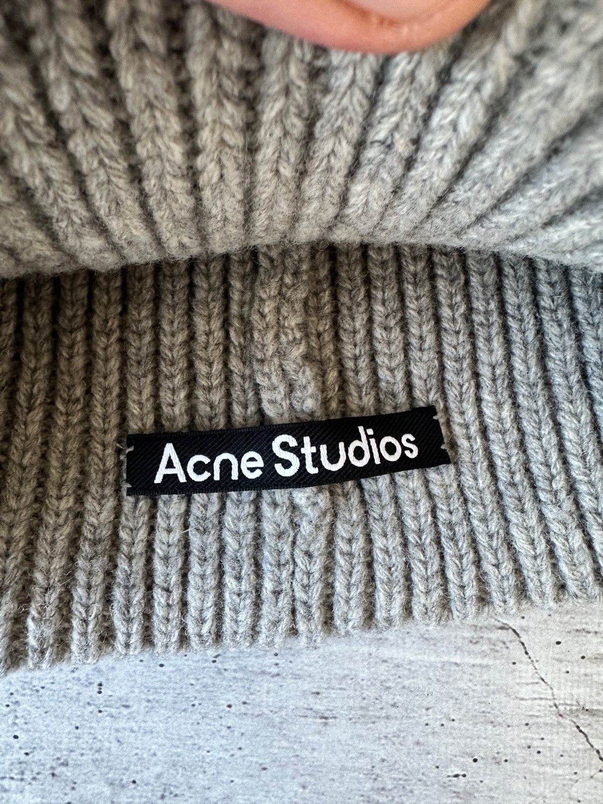 Acne Studios Gray Ribbed Beanie with Smiley Patch 100percent Wool image 5