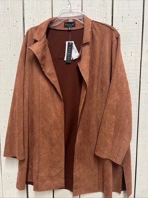 Premise Faux Leather Jacket Plus Size Orange Open Front Minimalist Long Line C1
