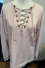 Victoria Secret Pink Sweatshirt Women szM Long Sleeve Pink Tie Front