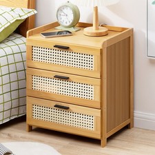 Rattan Bedside Table 3 Drawer Nightstand Storage Cabinet Bedroom Side Table