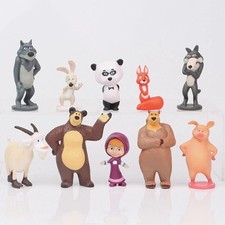 Masha and The Bear 10 Piece Action Figures Cake Toppers Set Party Toys New