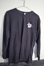 Trader Joe's Employee Worker T Shirt MEN L Gray Hibiscus Flower Joes WORN LOOK