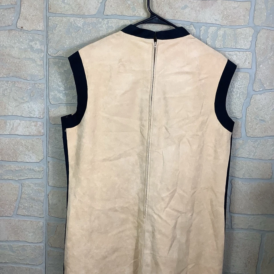 Vestido Adele Simpson Talla 16 Marrón Camel Negro Gamuza Sin Mangas De Colección Foto 4 de 4