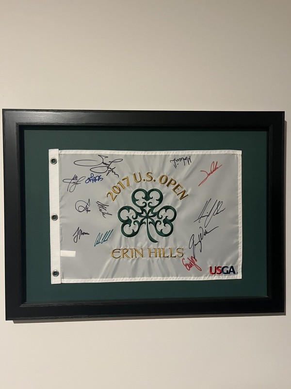 Justin Thomas Jon Rahm Signed And Framed 2017 US Open Flag Autographed See Desc.