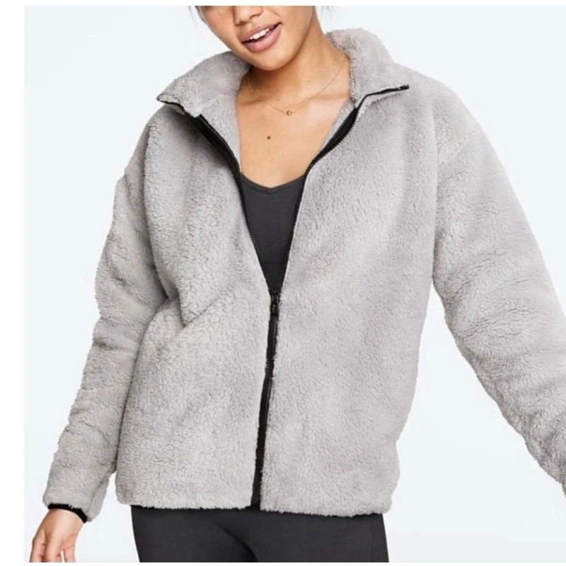 UNDERCOVER Giacca donna Victoria's Secret rosa teddy sherpa bianco sporco full zip accogliente piccola