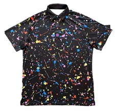 Pins and Aces Polo Shirt Men’s XLarge Splatter Print Stretch Golf Short Sleeve