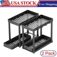 2 Pack Under Sink Organizer Pull Out Cabinet Storage Rack 2 Tier Black