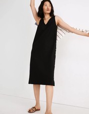 Madewell L110011 Black Linen-Cotton Side-Button Midi Dress Size S