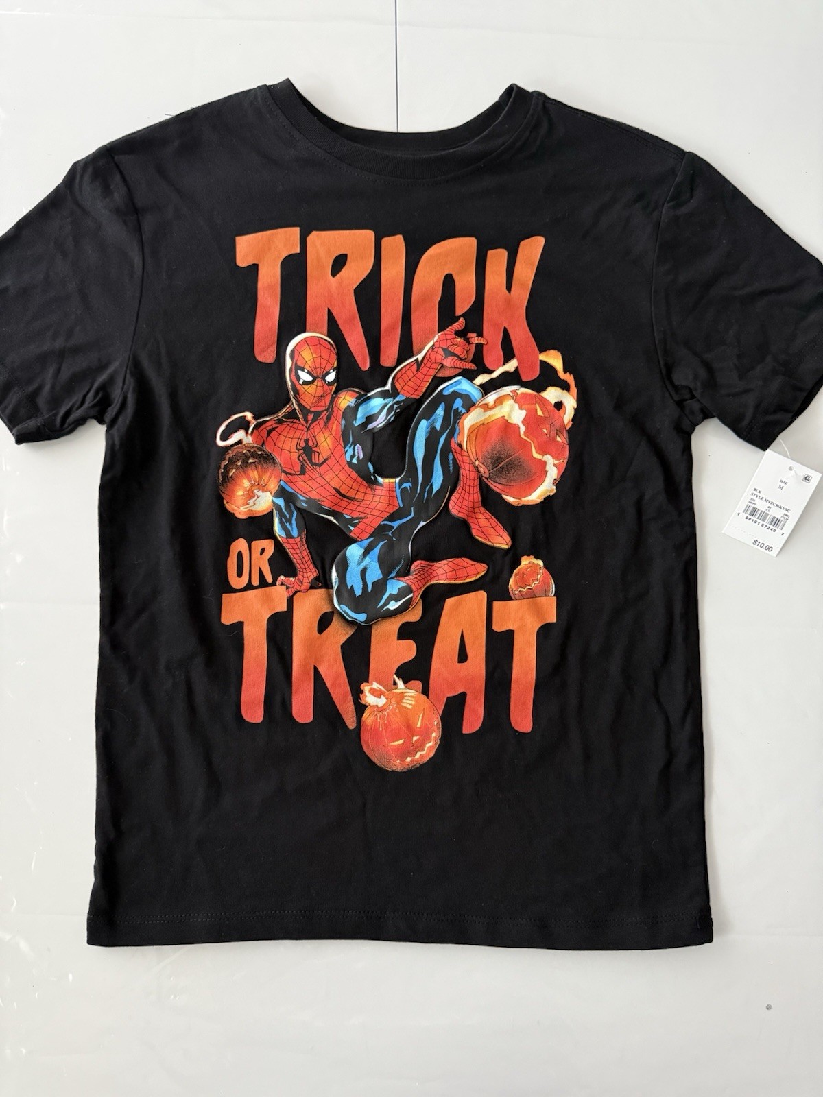 Marvel Spiderman Trick or Treat Black  T-Shirt Size M