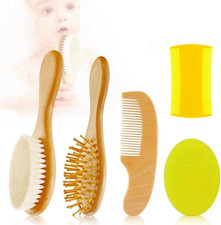 5 PCS Baby Hair Brush Set for Newborns Toddlers, Wooden Baby Brush and Comb Se