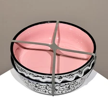 SET OF 2 Spectrum Designz Meow Ceramic Cat Faces 4.9 Pet Bowls Dishes Pink/Black