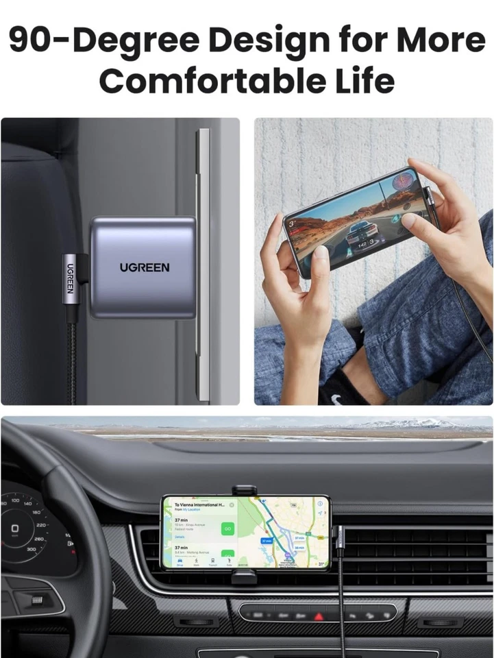 Ugreen Right Angle USB C to USB C Fast Charger Cable 60W PD 3A 2m - Image 4 of 4