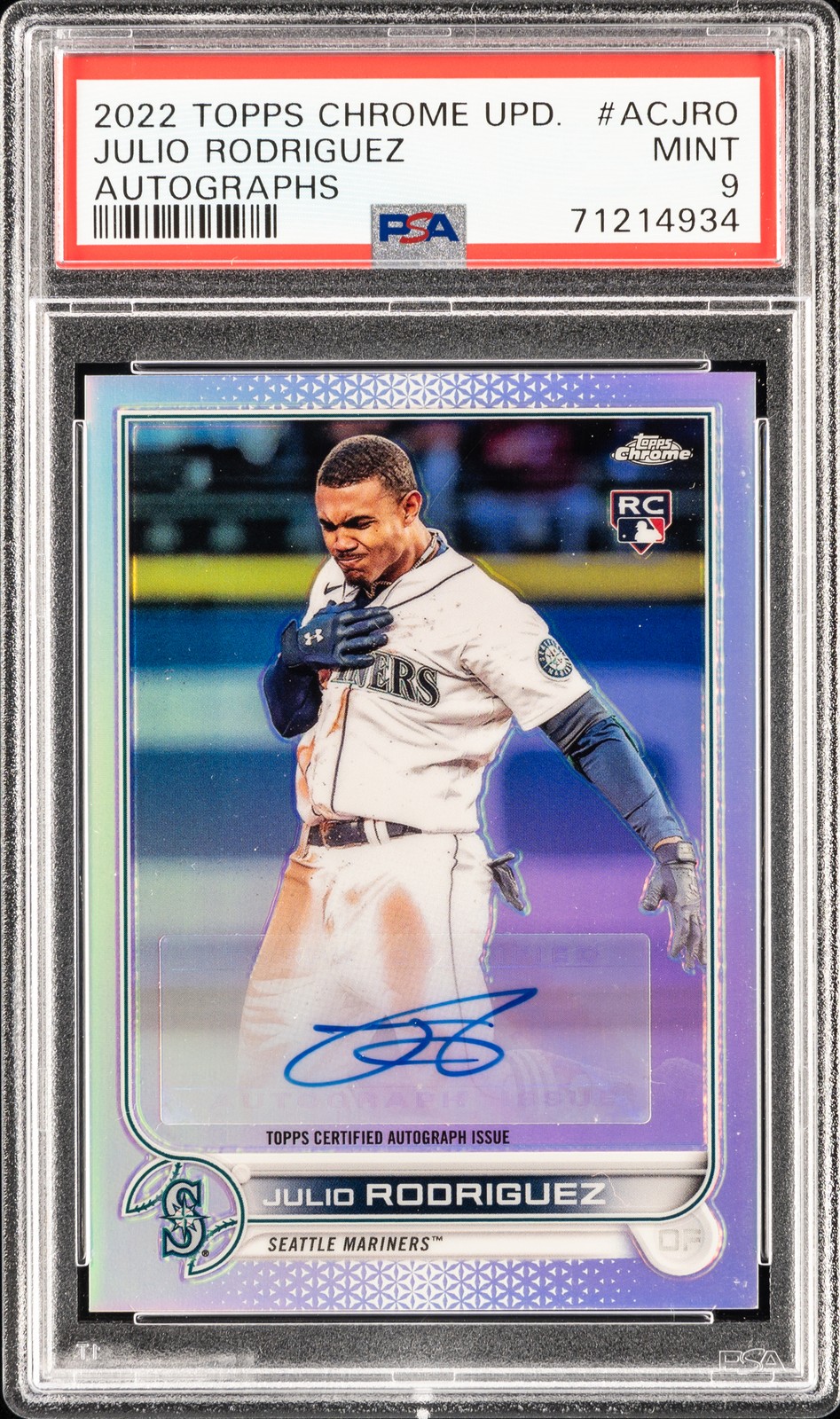 2022 TOPPS CHROME UPDATE AUTO #ACJRO JULIO RODRIGUEZ ROOKIE RC PSA 9 AUTO