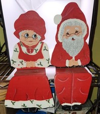 Handmade Mr Mrs Santa Claus Wood Shelf Sitter Set Vintage 1992 Christmas Rare