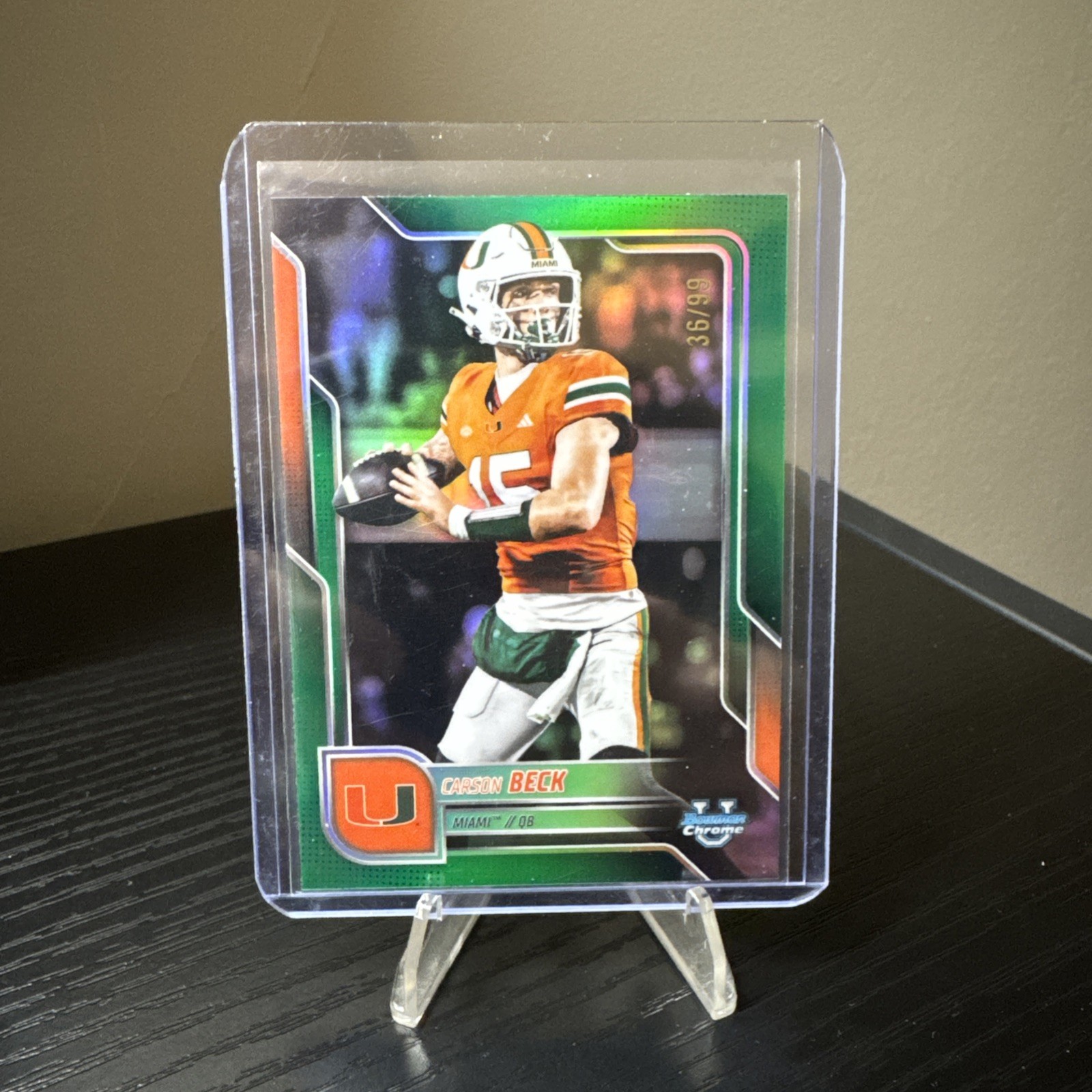 2025 Bowman University Chrome - Carson Beck #138 Green Refractor /99 (RC)