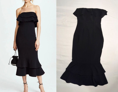 $465 NWT Cinq à Sept Ezana Ruffle Strapless Mermaid Midi Dress Black Size 0 NWT