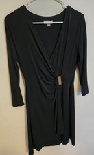 Calvin Klein Wrap Dress Women's Size 8 Black 3/4 Sleeve Ruched Classic LBD!