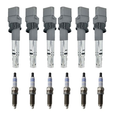 Eldor 6 Ignition Coils Bosch Iridium Spark Plugs Kit for Q7 Touareg Passat 3.6L