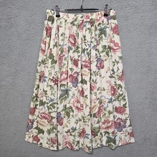 Vintage Rayon Floral Pink Cream A-Line Skirt Boom Skirt 90s Size 10/12