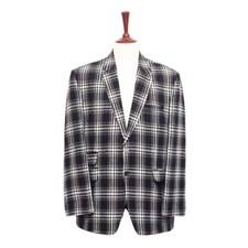 Mens 46R Wool Plaid Blazer Black White Brown Check Wedding Formal Sport Coat