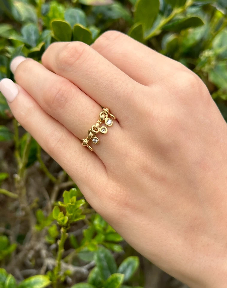 Anillo de diamantes con flecos colgantes Dior Coquine de oro amarillo de 18 quilates talla 4,5 RG4560 Foto 3 de 4