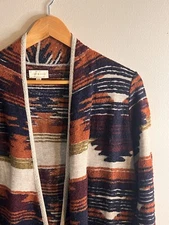 Lucky Brand Cardigan Shaw Sweater Large Multicolor Fringe Boho Western Womens