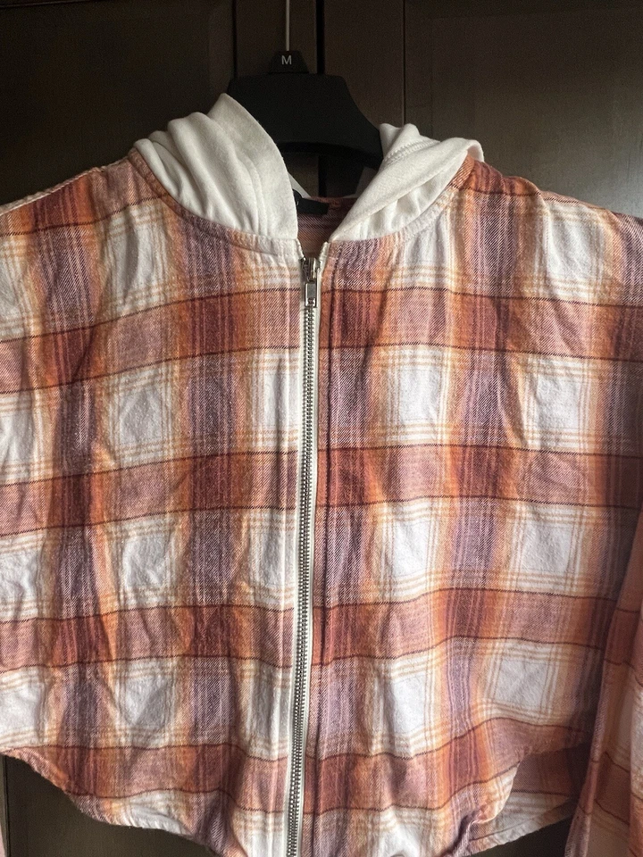 Forever 21 Rust/blanco Pequeña sudadera con capucha térmica a cuadros manga larga pre propio otoño Foto 2 de 4