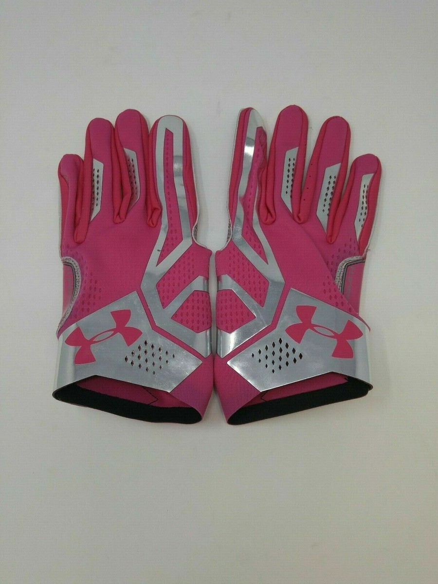 New Under Armour Men's Pink/Silver WR Football Gloves