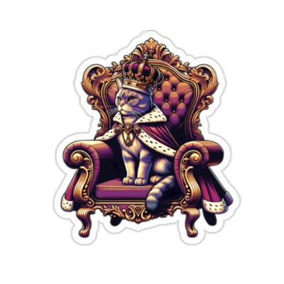 Sticker Cat Royal Clothing Throne Majestic 2x2'' 3x3'' 4x4'' 6x6'' Pet Lover Gift