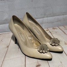 Vintage Andrew Geller Heel Leather Pump Cream Flower Womens 8.5AA