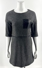 Madewell Installation Dress Size Small Gray Black Leather Pocket Wool Blend