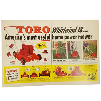 1954 Toro Whirlwind 18 Vintage 2 Page Print Ad Most Useful Home Power Mower