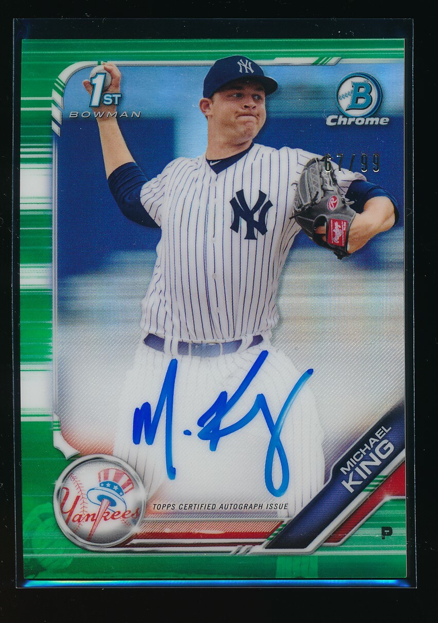 MICHAEL KING AUTO 2019 Bowman Chrome Prospects Autograph GREEN REFRACTOR #/99 RC