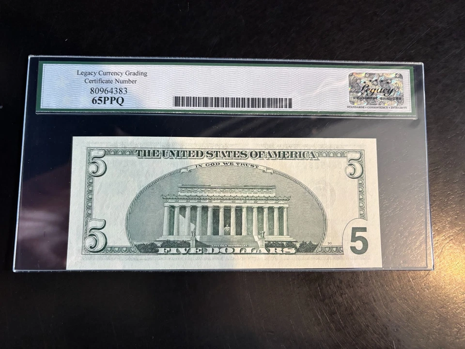 DBR 2003-A $5 FRN Minneapolis Gem Fr. 1991-I Legacy 65 PPQ Serial FI06452604A - Image 2 of 2