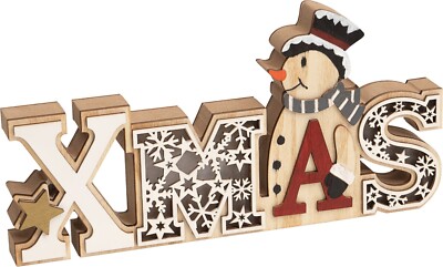 Leuchtende LED WEIHNACHTS Display Batteriebetrieben Holz Deko Ornament Festlich